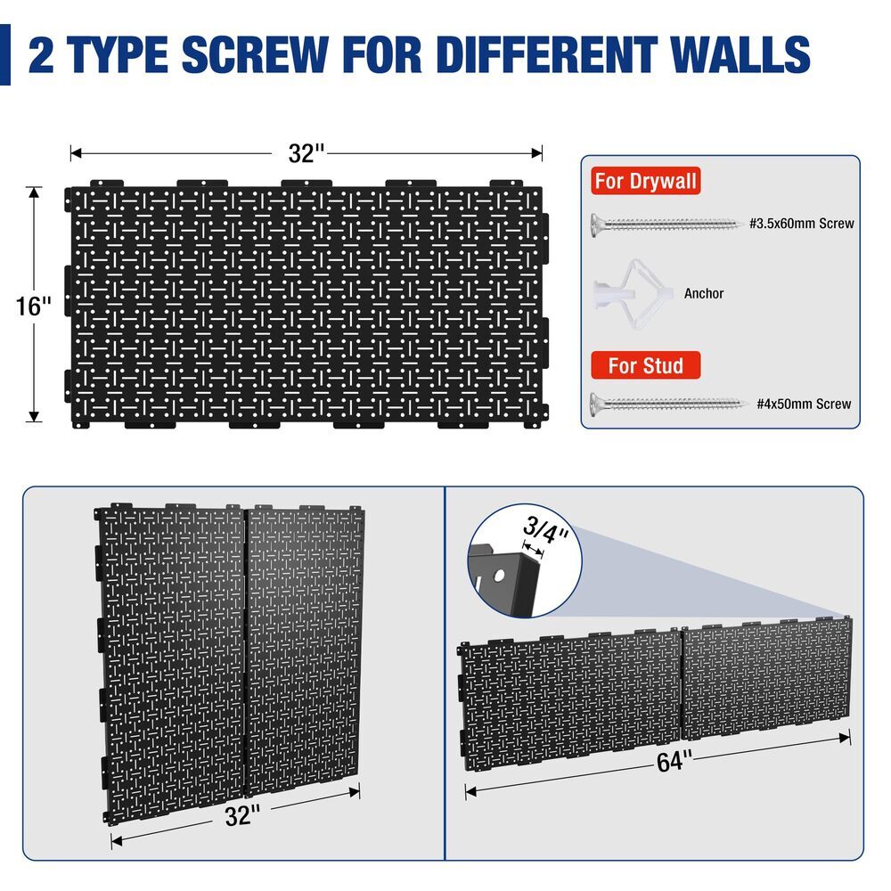 60″Adjustable Garage Workbench Rubber Wood Top 2PC 16×32 Metal Pegboard