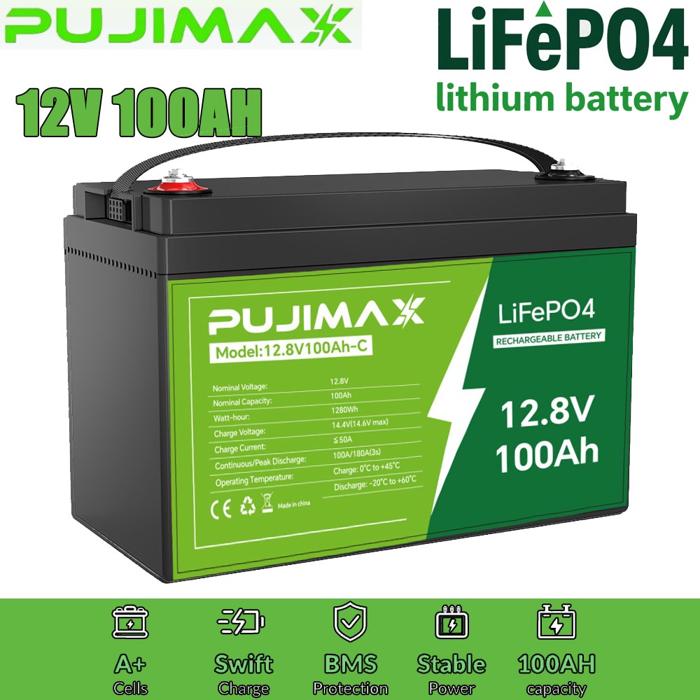 12V 100Ah LiFePO4 Lithium Battery with 100A BMS for RV Marine Trolling Off-grid