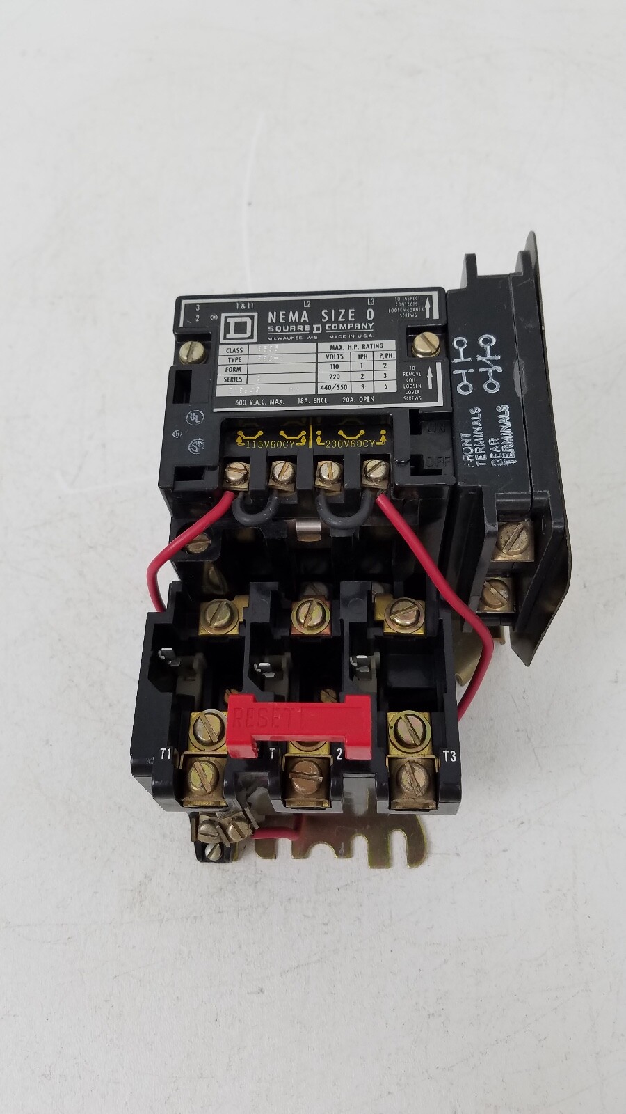 8536SBG-2 Square D Size 0 Motor Starter 115V – 230V Coil + Type SB-8 Power Pole