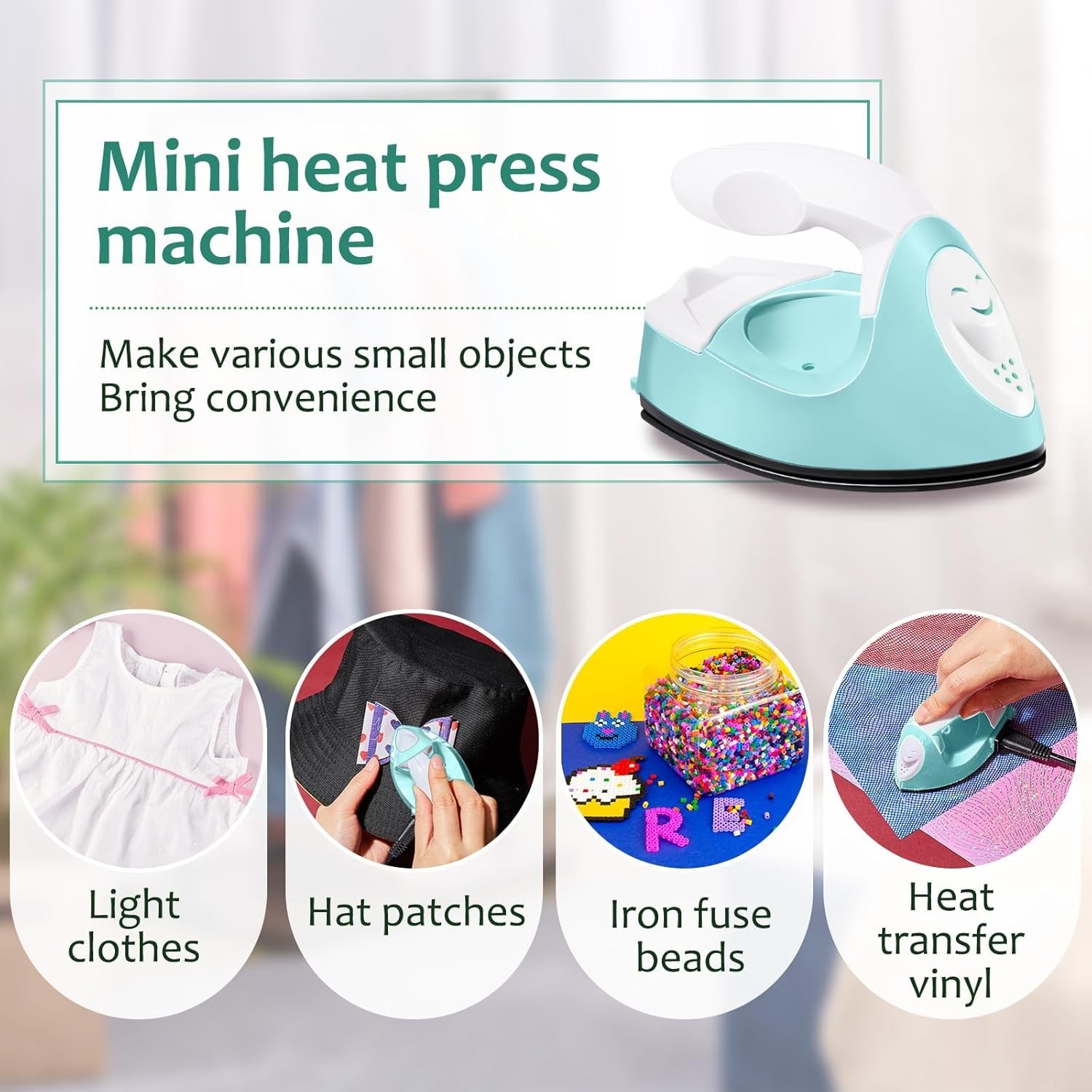Portable Mini Craft Iron: 3.93×2.36 in Heat Press for DIY Projects – Mint Green