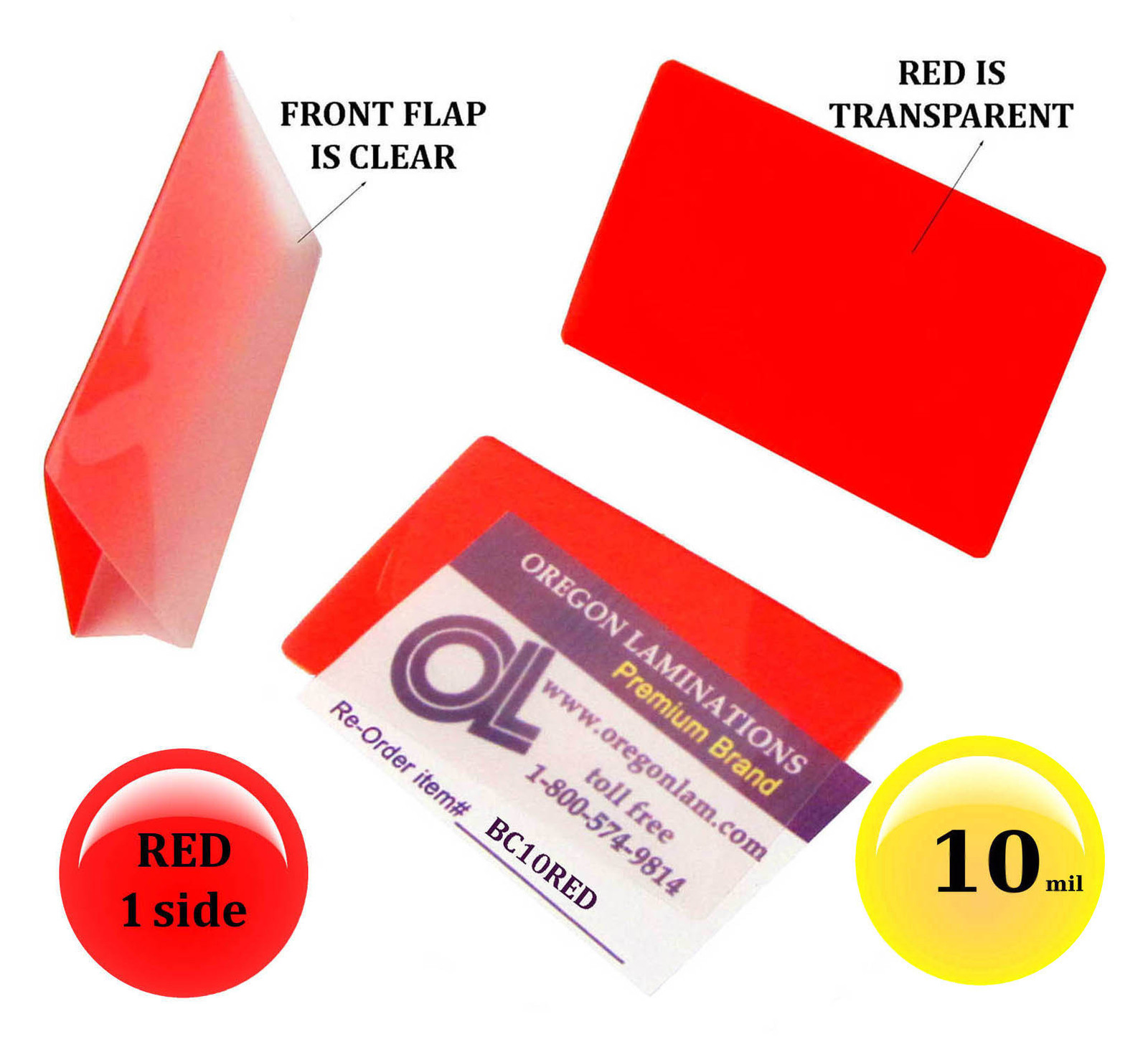 500/pack Red 1 side Business Card Laminating Pouches 2-1/4 x 3-3/4 Hot 10 Mil