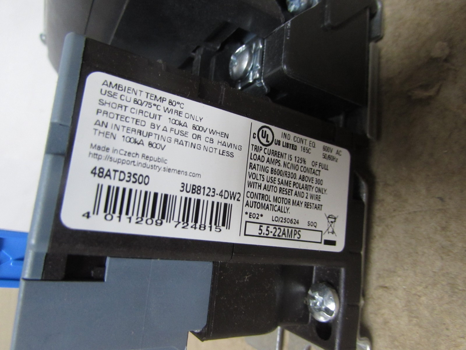 Siemens 14CUC32AH Size 0 Starter W/ 480v Coil – 3-12a Overload (NEW – IN BOX)