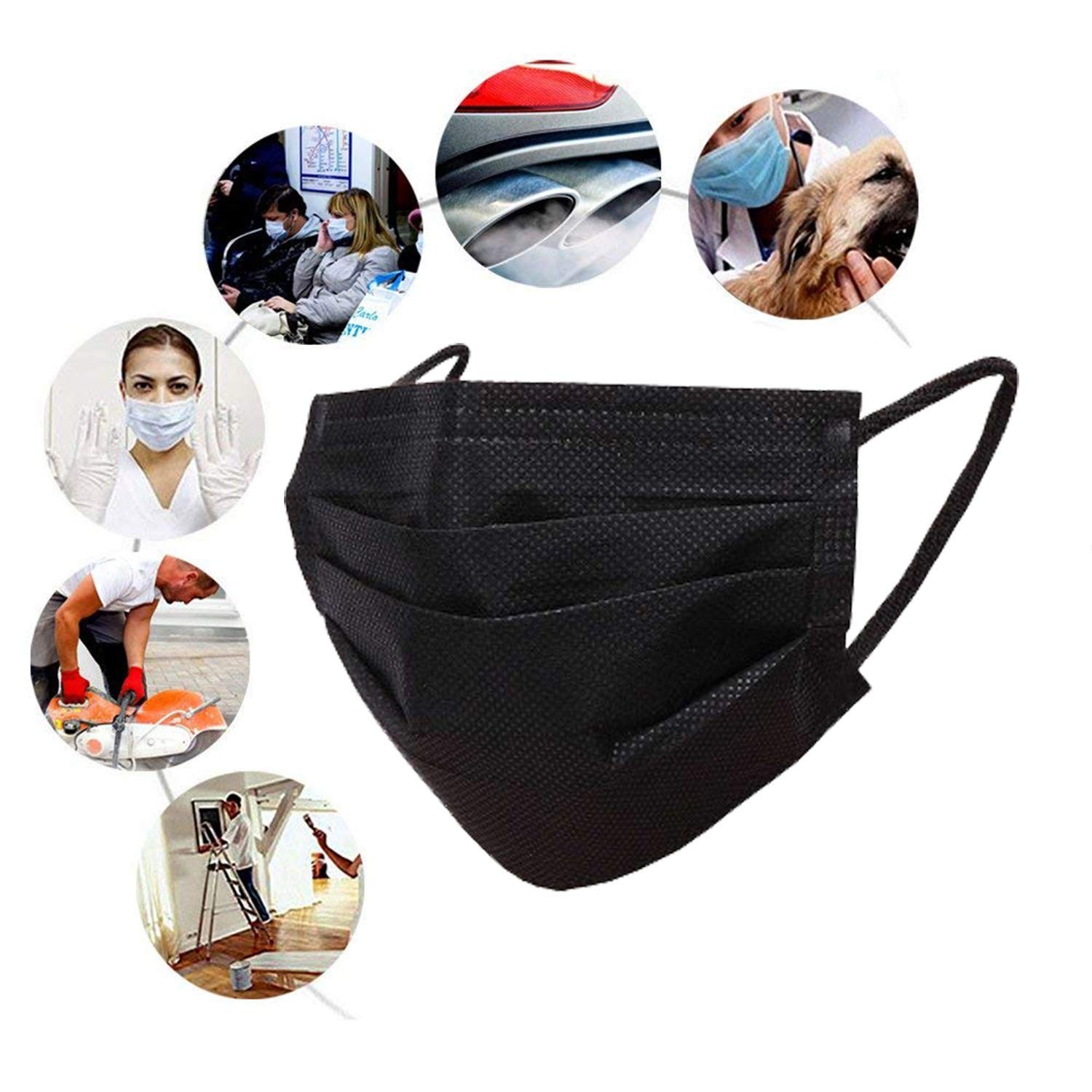 Wecolor 100 PCS Black Masks, Disposable Face 1 Count (Pack of 100),
