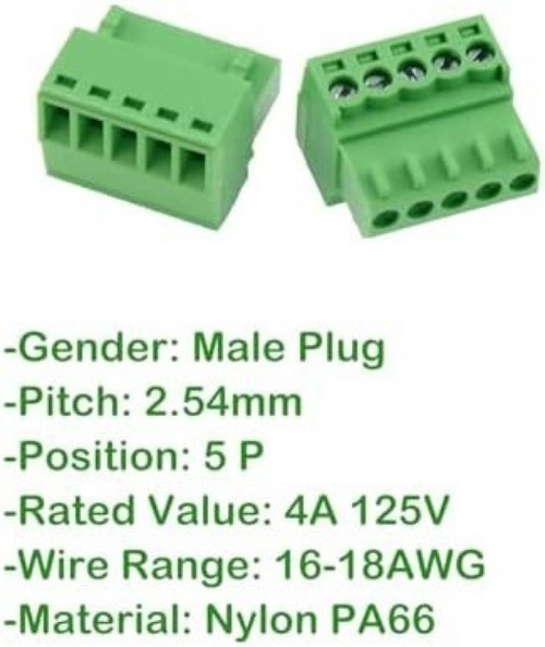 10 PCS 5 Pin 2.54mm Pitch Screw Terminal Block Connector 26 18 AWG Pluggable