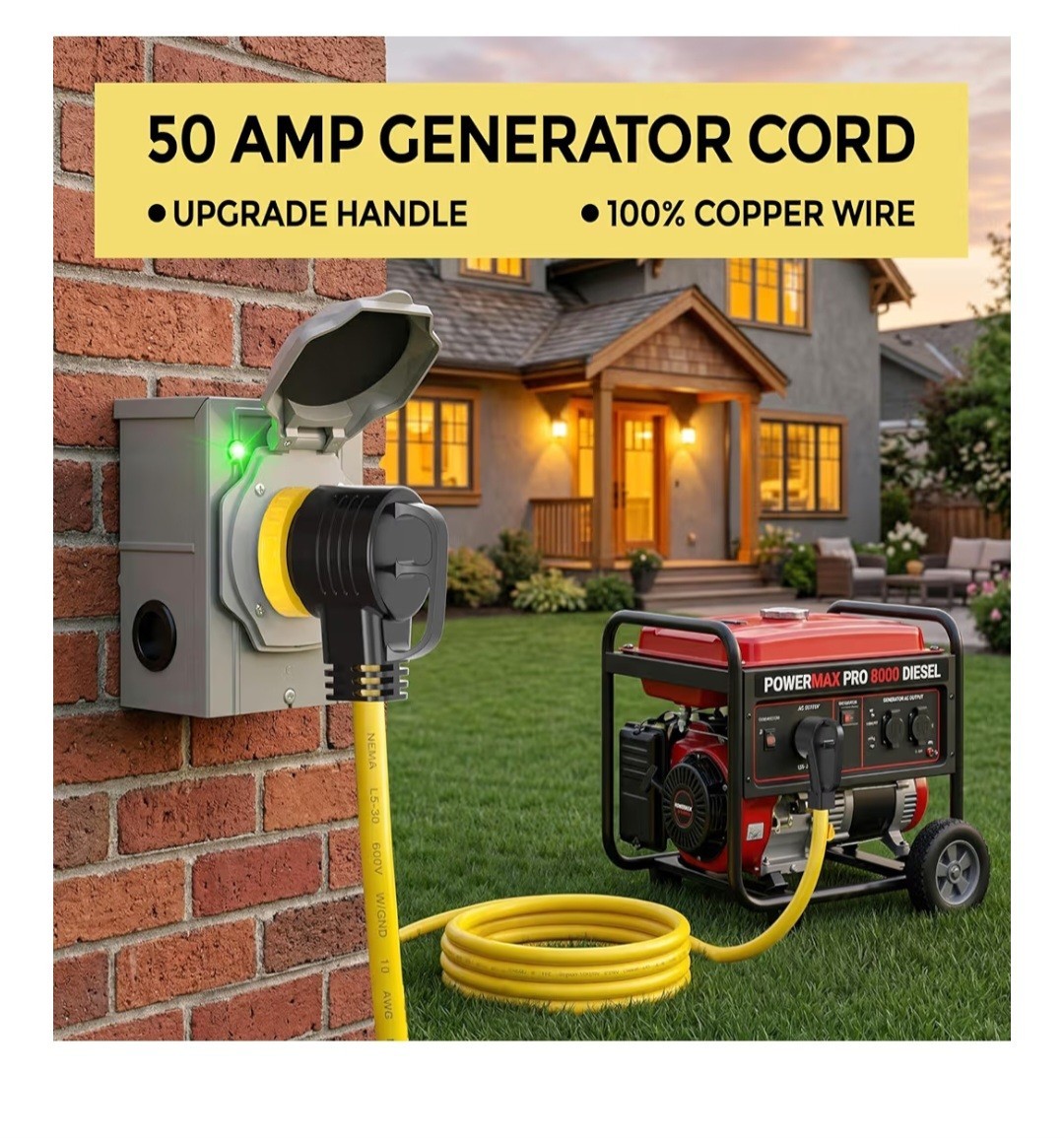 75 Feet 50 Amp RV/Generator Cord, 100% Copper Wire, NEMA 14-50P to SS2-