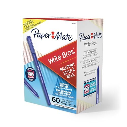 Paper Mate Write Bros Ballpoint Pens, Medium Point (1.0mm), Blue, 60 Count