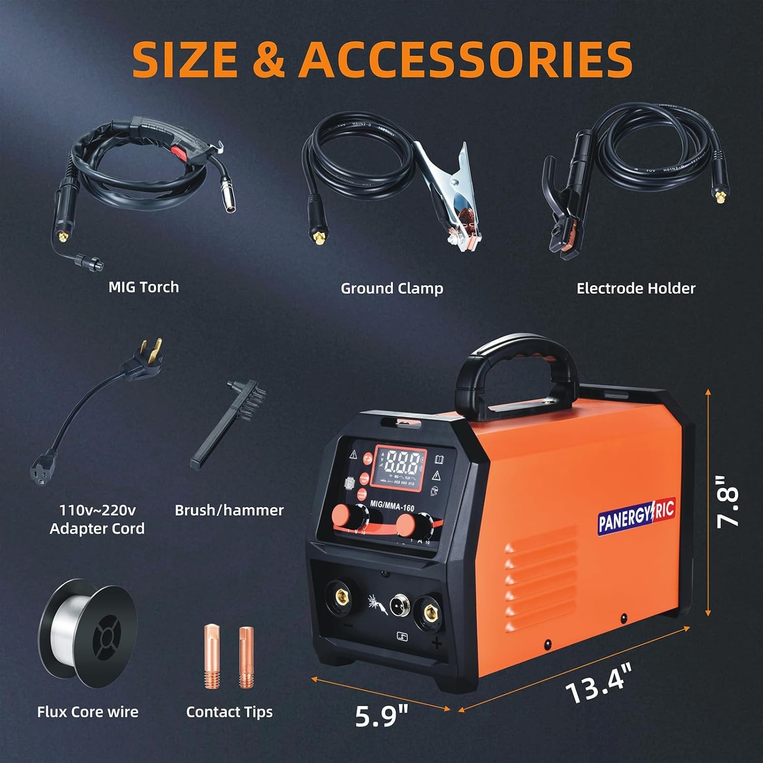 160A MIG Welder,110V/220V Dual Voltage 3 in 1 Welder Flux Core Welder Gasless Mi