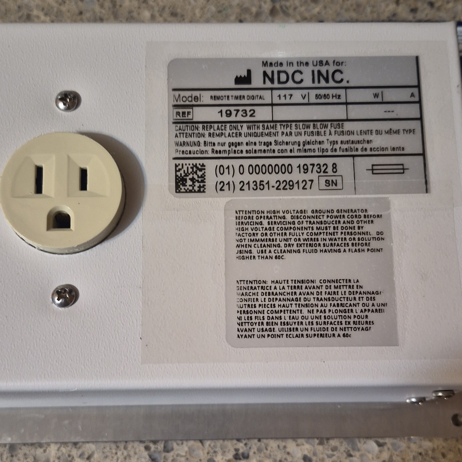 NDC INC. 19732 Quala Sweep 5300R Step-Down Transformer 117V 60Hz Timer