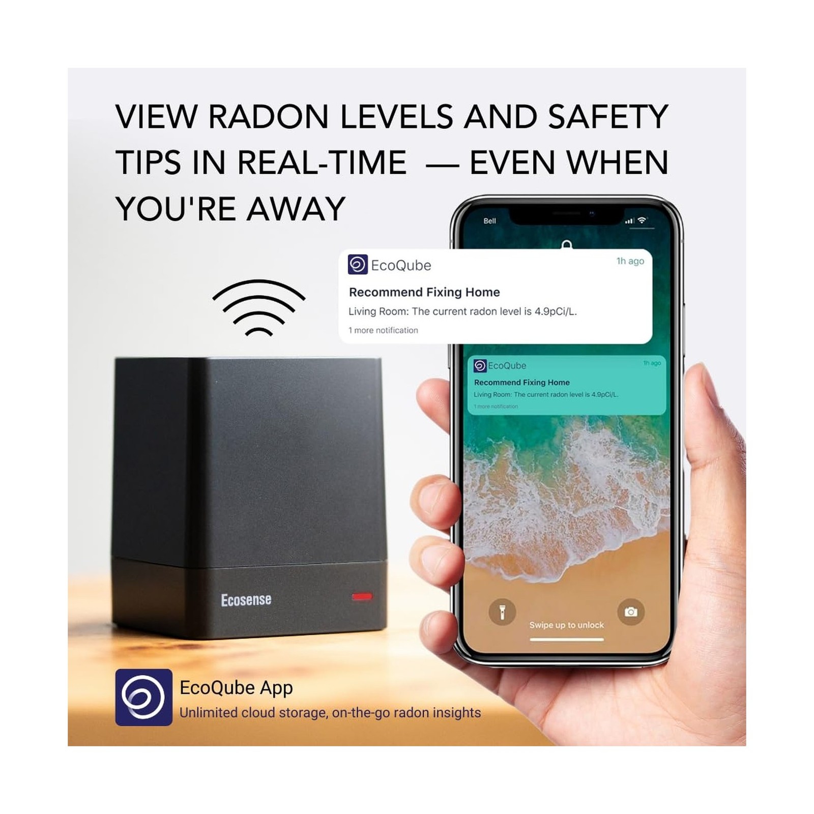 Ecosense EQ100 EcoQube, Digital Radon Detector, Fast Capture of Fluctuating L…