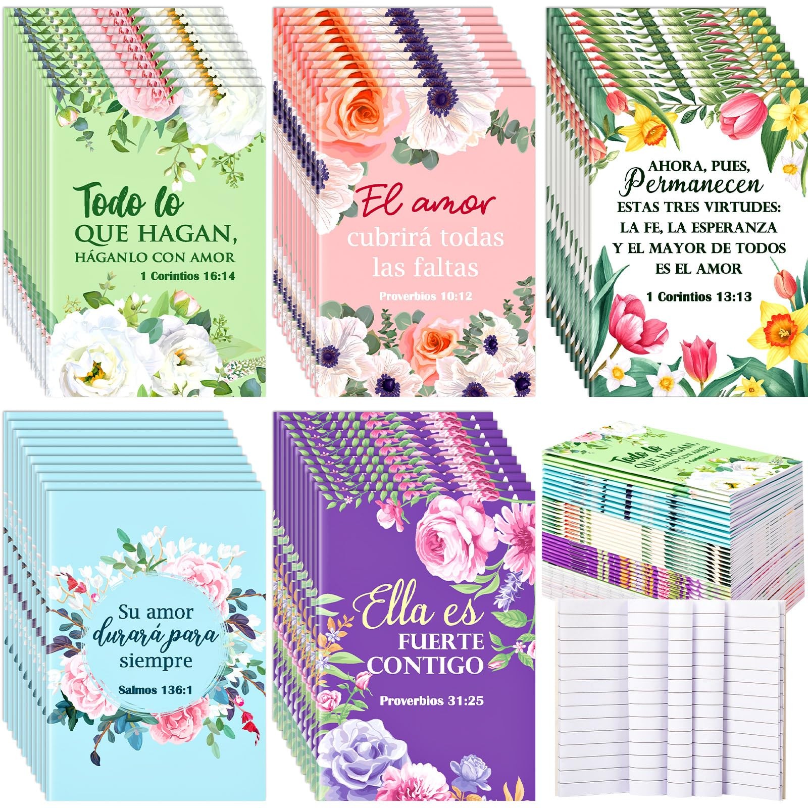 50pcs Small Spanish Christian Notebooks, Mini Floral Pocket Notepads Gifts fo…