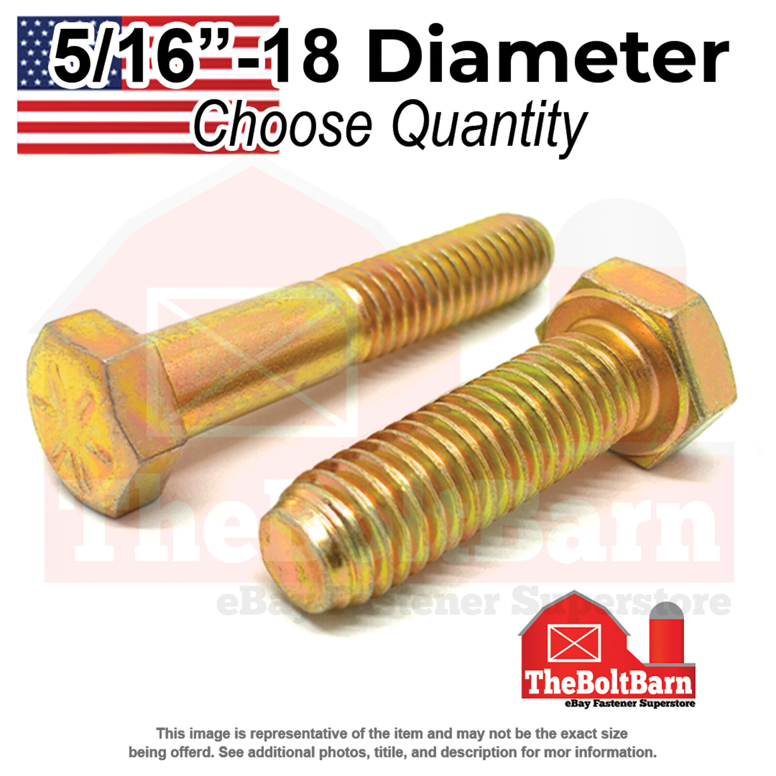 5/16″-18 Grade 8 Coarse Hex Cap Screws Zinc Yellow USA Made(Choose Length & Qty)