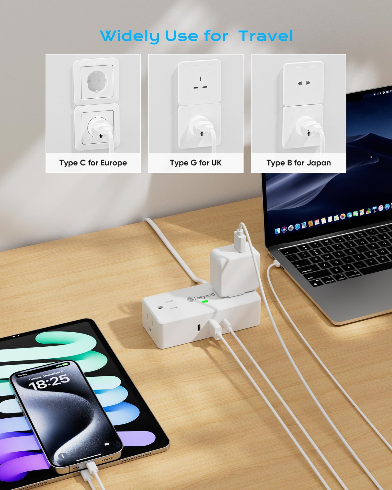 European Travel Plug Adapter, Type E F Plug Adapter, 4 AC Outlets, 3 USB Port…