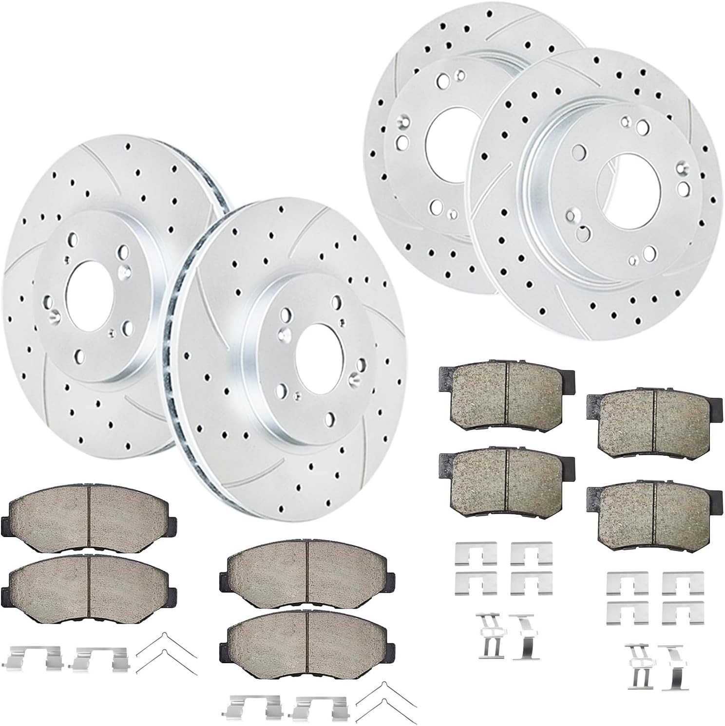 Front Rear Brake Kit for 2.4L Accord Drilled Slotted Rotors Ceramic Pads