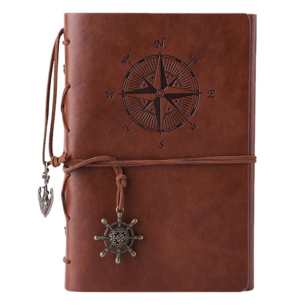 MALEDEN Vintage Brown Blank Notebook 160 Pages Refillable PU Leather Journal