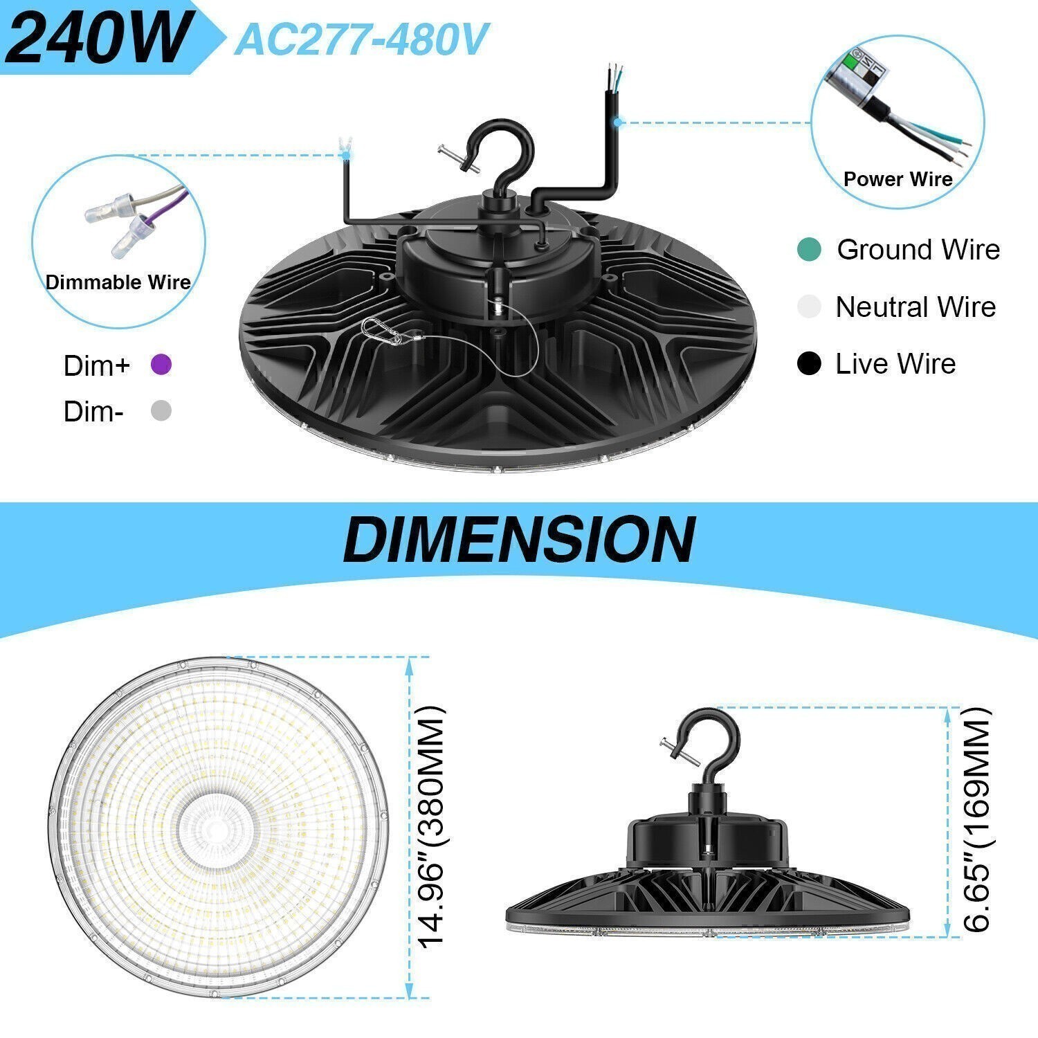 480V 240W UFO LED High Bay Light Industrial Commercial Warehouse Ceiling Lights