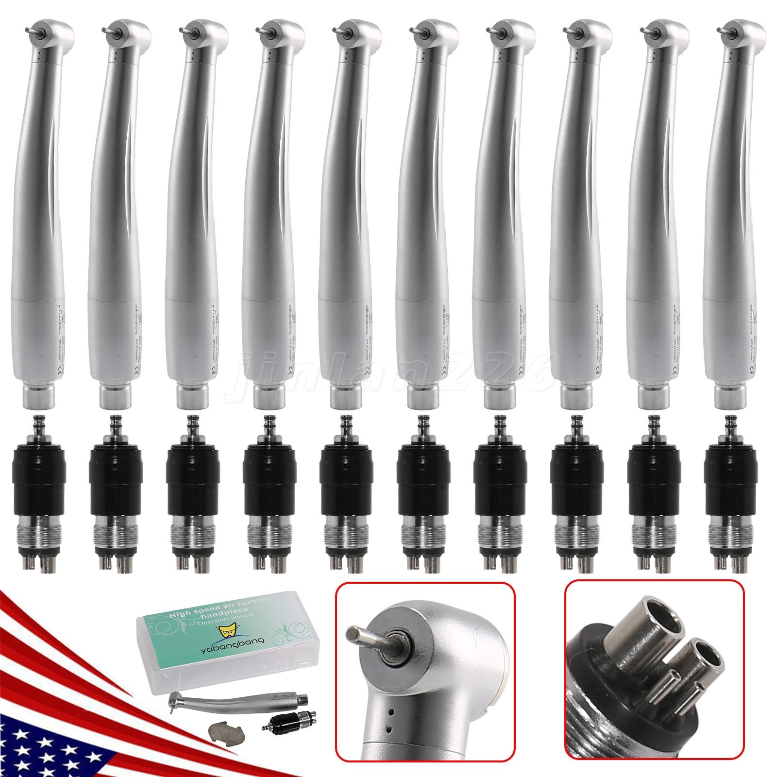 10*NSK Style Dental High Speed Handpiece Push Button 4 Hole Quick Coupler YBNK4