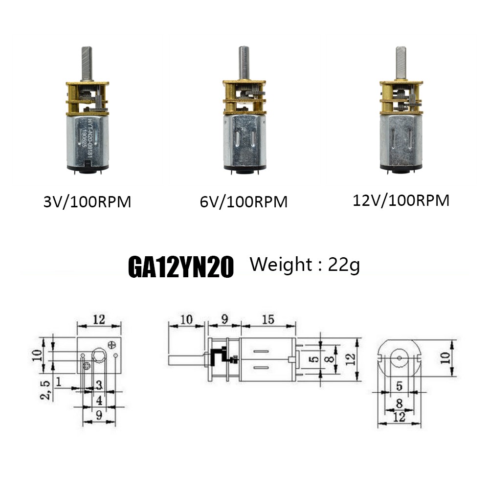 GA12-N20 DC 3V/6V/12V Micro Electric Gear Motor Speed Reduction Metal Gearbox