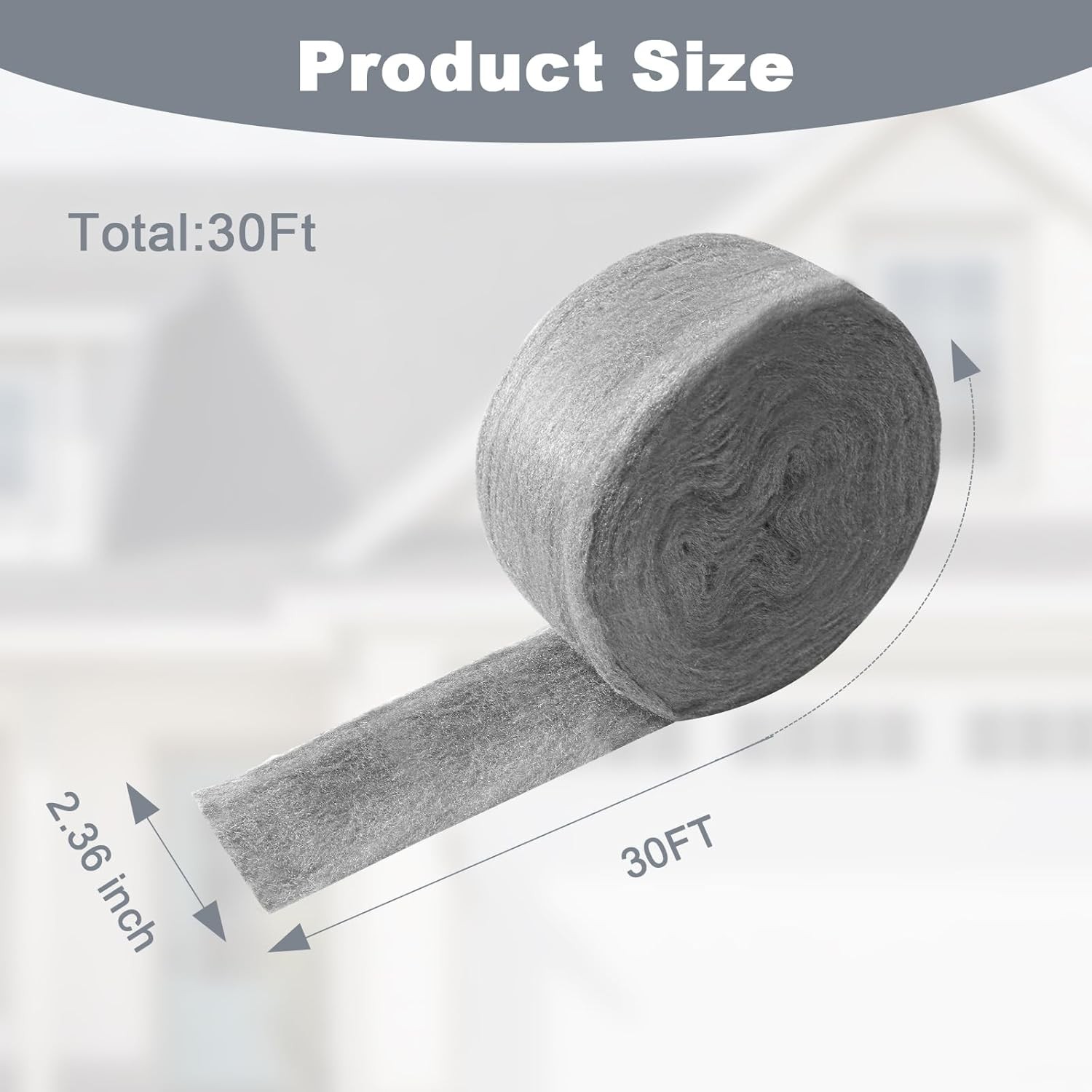 Stainless Steel Wool, Wool Fill Fabric Roll, Gap Blocker Coarse 30FT