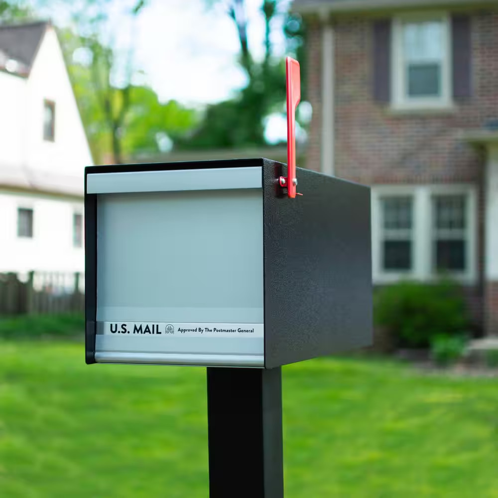 Mailmax Textured Black & Silver, Large, Galvanized Steel & Aluminum, Post-Mount