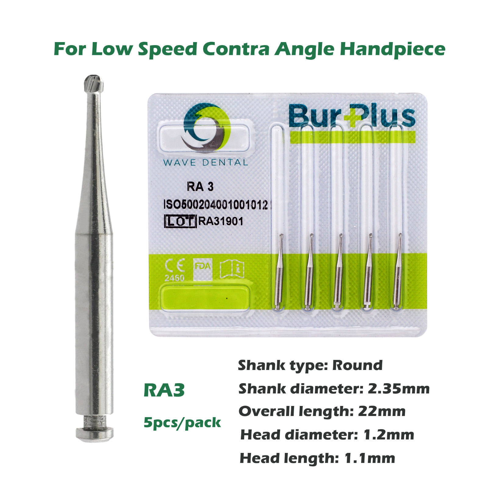 Wave Dental Carbide Bur Round for Slow Speed Latch Handpiece RA 1 2 3 4 5 6 7 8