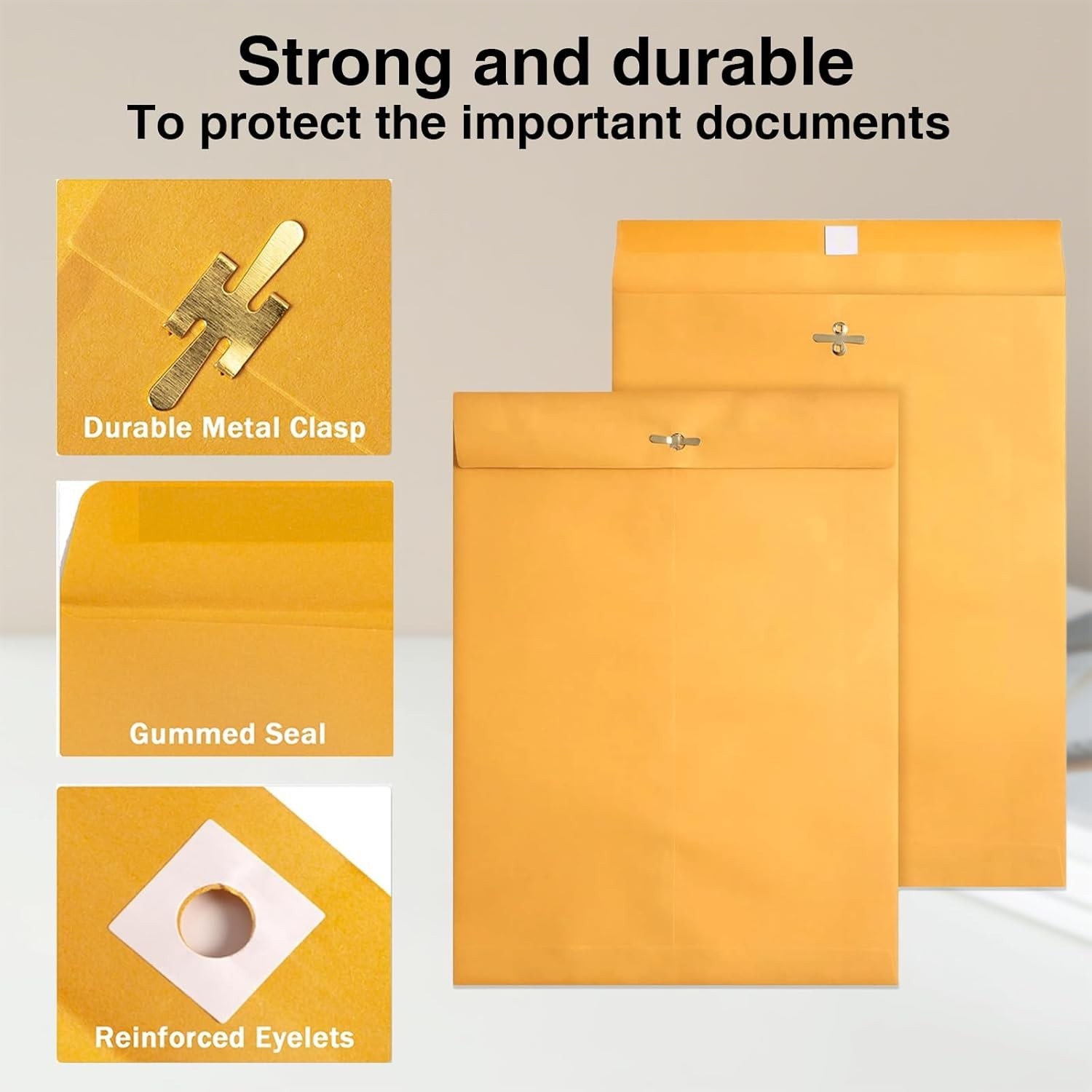 6x9Inches Clasp Envelopes,100GSM Heavy Kraft Paper,Manilla 6×9 inches, Yellow