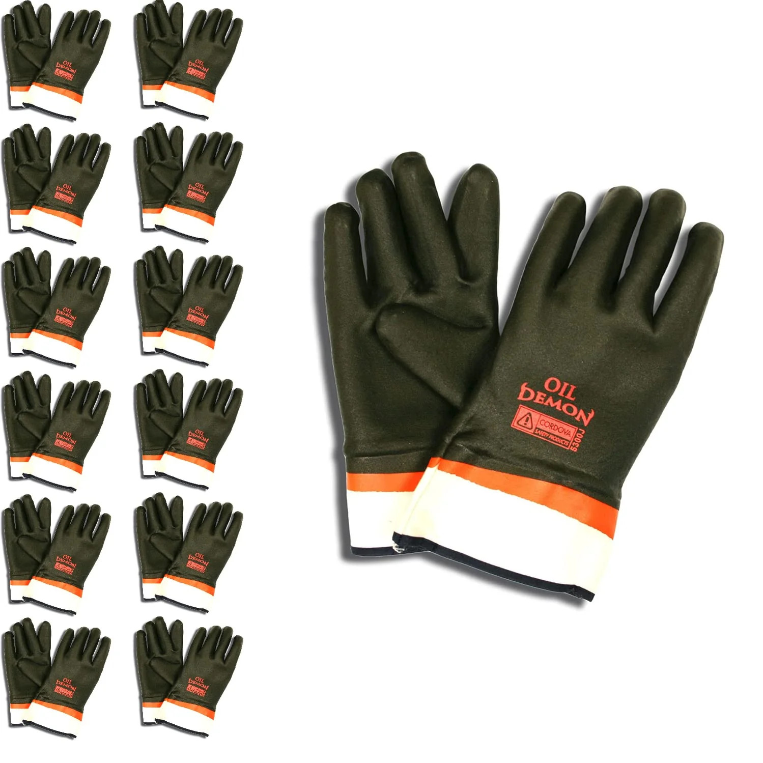 Cordova 5300J Oil Demon Black/Orange Double Dipped PVC Gloves, Sandy Finish, Jer