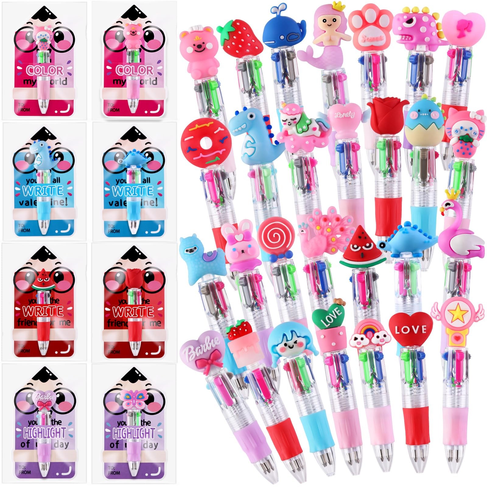 30 Pack Valentines Fun Pens with Cards 0.7mm Cute Animal Multicolor Ballpoint…
