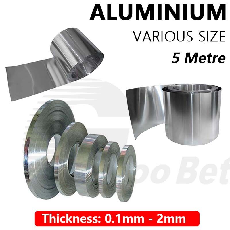 5 Metre Aluminium Strip Metal Sheet Foil Band Roll 0.1- 2 mm Thick Various Sizes