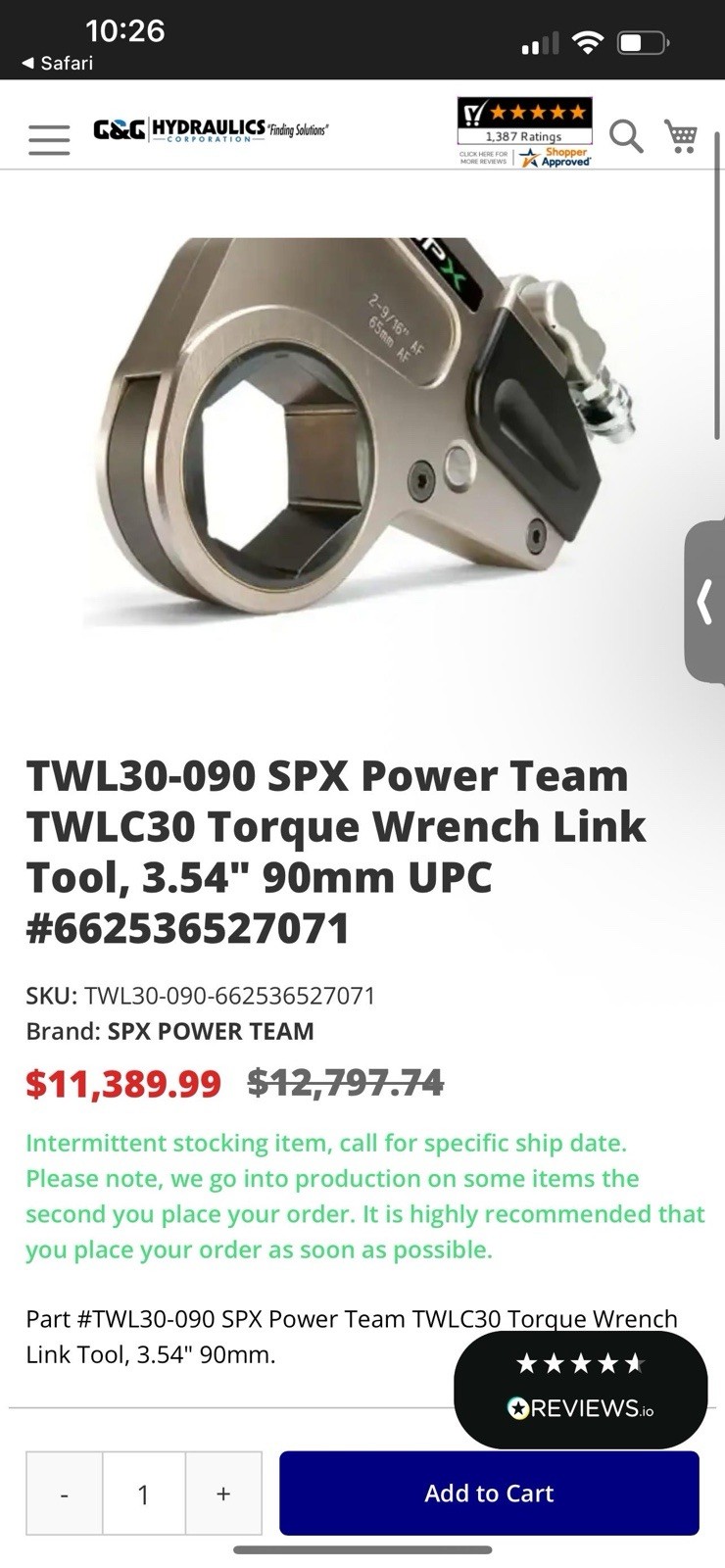 TWL30-090 SPX Power Team TWLC30 Torque Wrench Link Tool, 3.54″ 90mm
