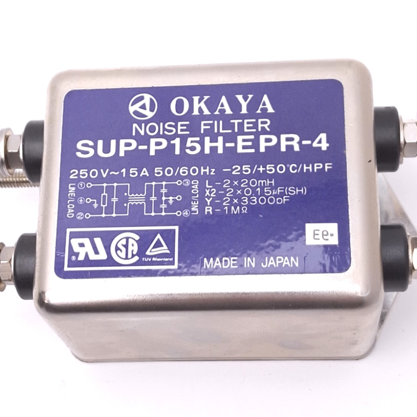 Okaya SUP-P15H-EPR-4 Powerline Noise Filter, 250VAC 15A, 20-30dB 10000Hz