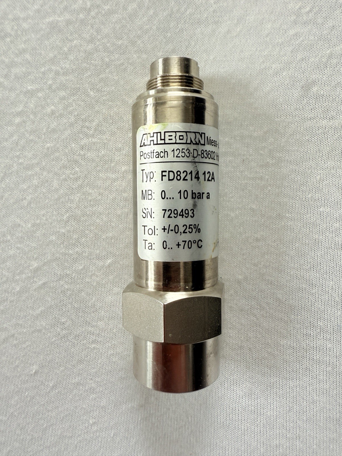 Ahlborn ALMEMO FD8214 12A Pressure Sensor 0-10 Bar 0-2V ~ 5 Pin