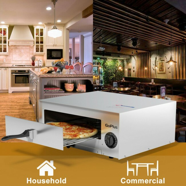 Commercial Kitchen Countertop Pizza Oven Electric Stainless Steel Pan Timer Home