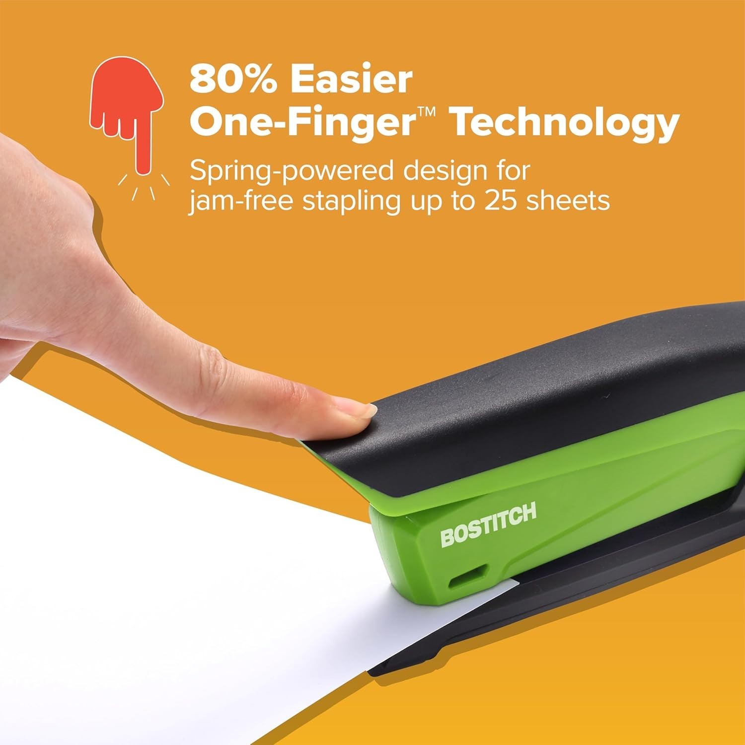 Bostitch InPower Jam-Free Stapler – One Finger, 20 Sheet Capacity, Green