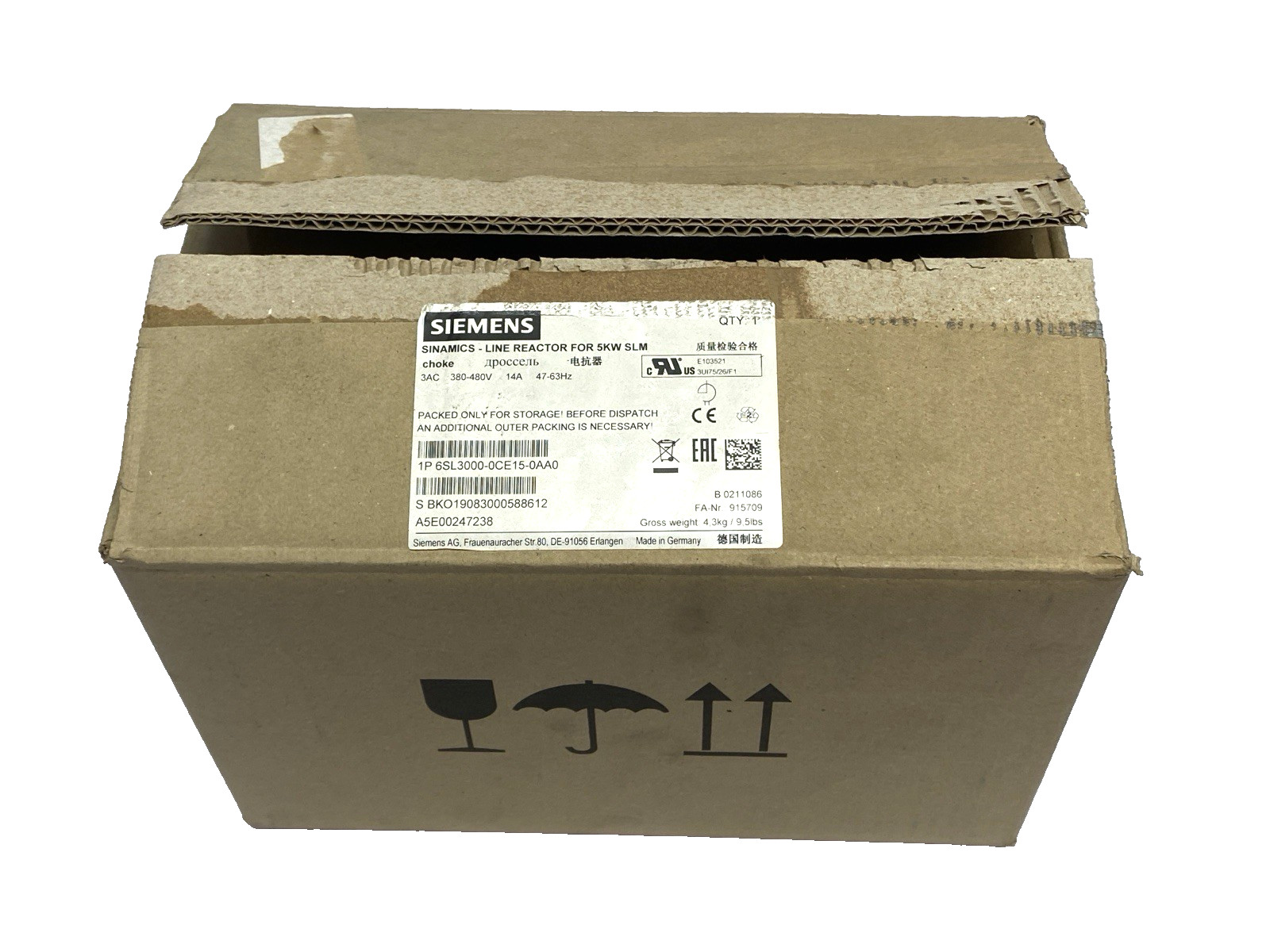Siemens 6SL3000-0CE15-0AA0 SINAMICS Line Reactor Transformer for 5kW SLM 14A