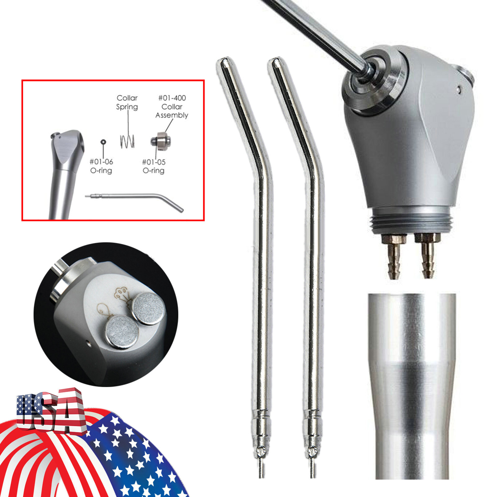 Dental 3 Way Air Water Spray Triple Syringe Handpiece w/ 2 Nozzles Tips Tubes US