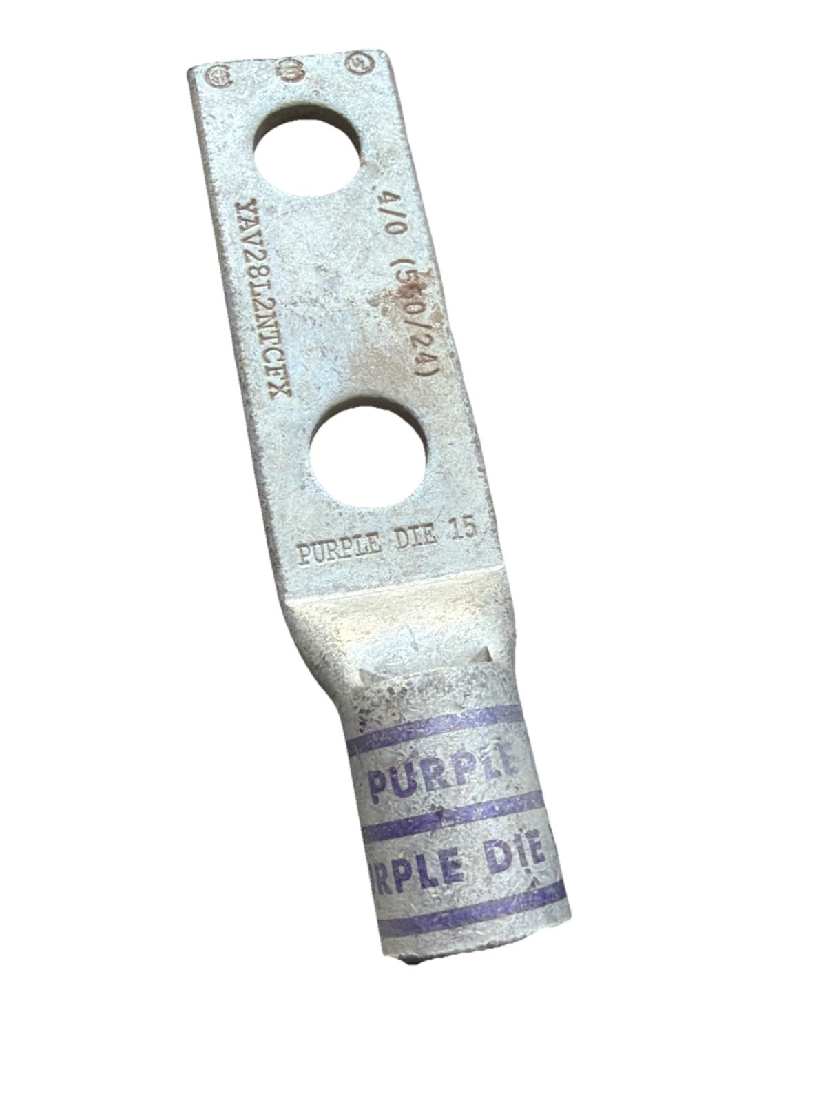 🌕 Burndy YAV28L2NTCFX 4/0 AWG Flex Compression Lug 2-Hole 1/2” Purple Die 15