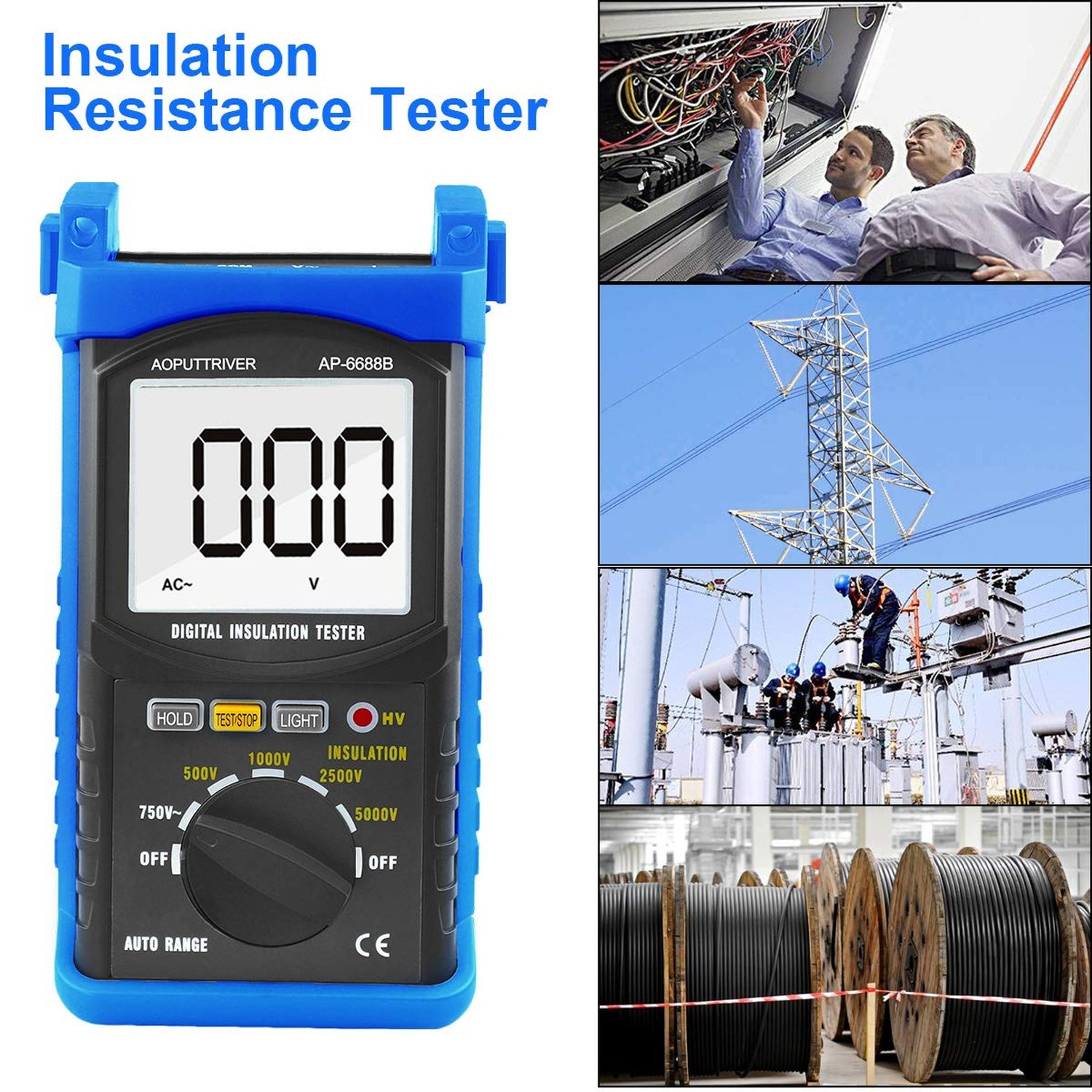 200GΩ Megohmmeter Digital Insulation Tester Test 500V/1kV/2.5kV/5kV Voltage