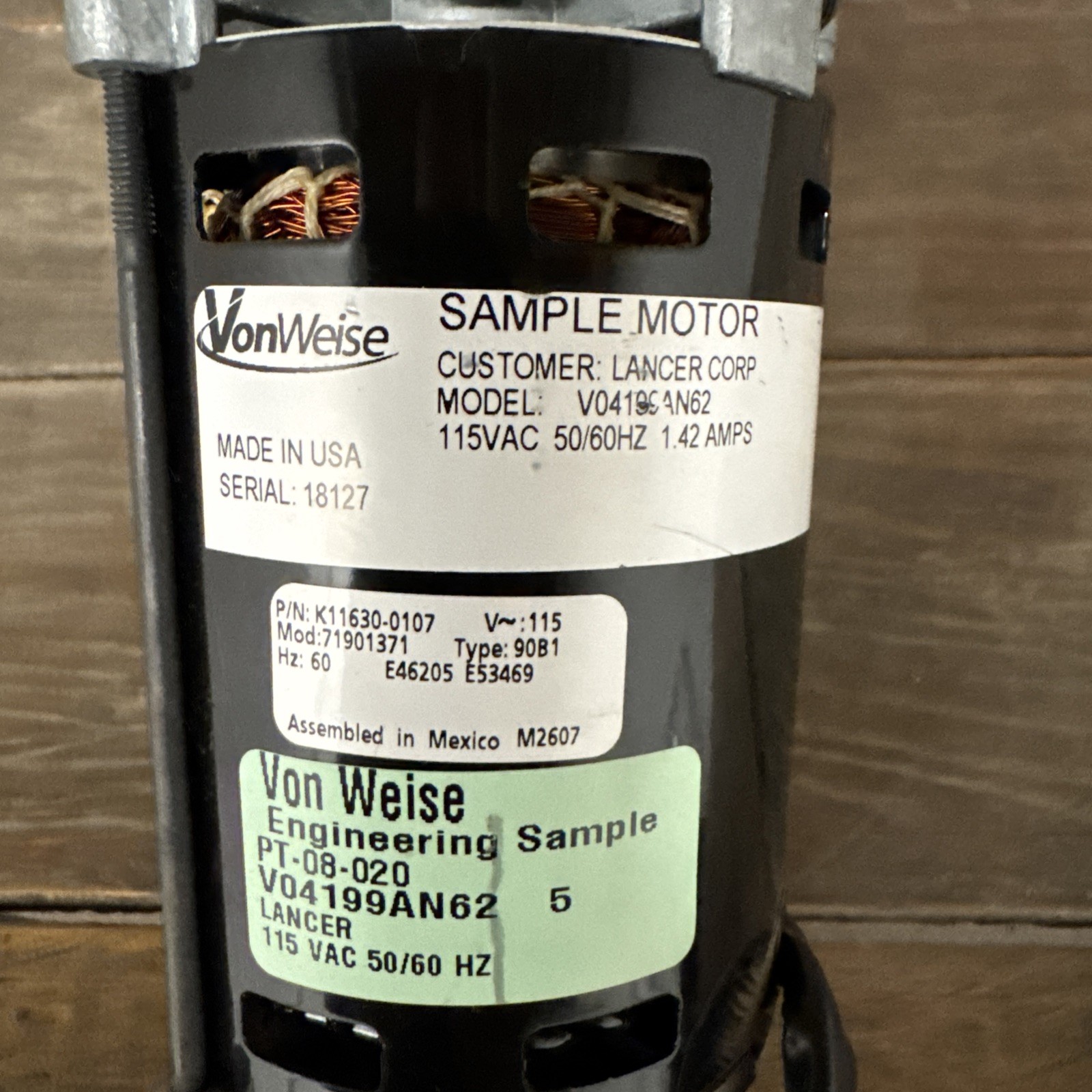 Lancer Ice Shaver gear motor V04199AN62, 115V, 60Hz, 6.5 RPM, 1200 in-lb «NOS»