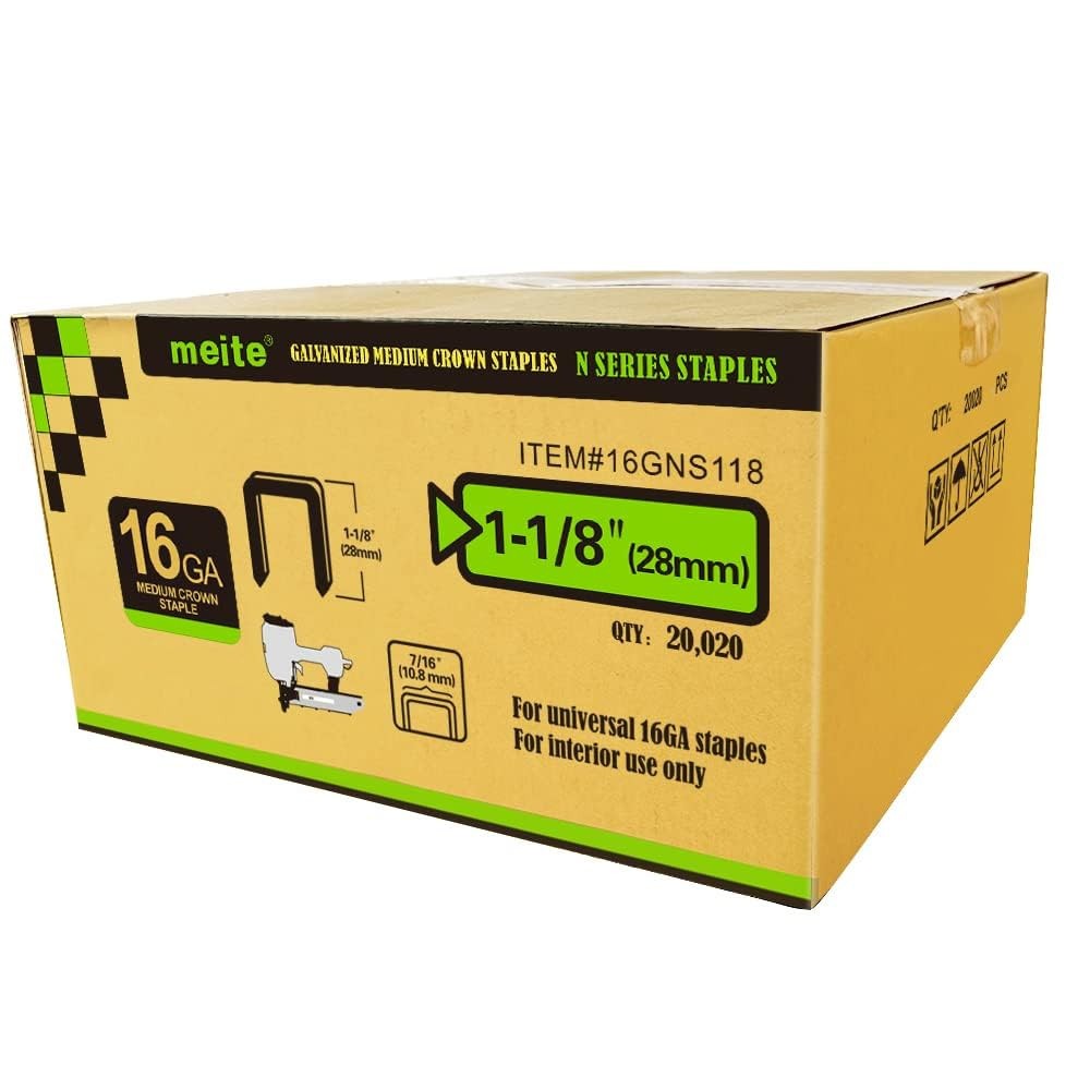 meite 16 Gauge 7/16-Inch Crown Staples Galvanized Heavy-Duty N-Style Staples