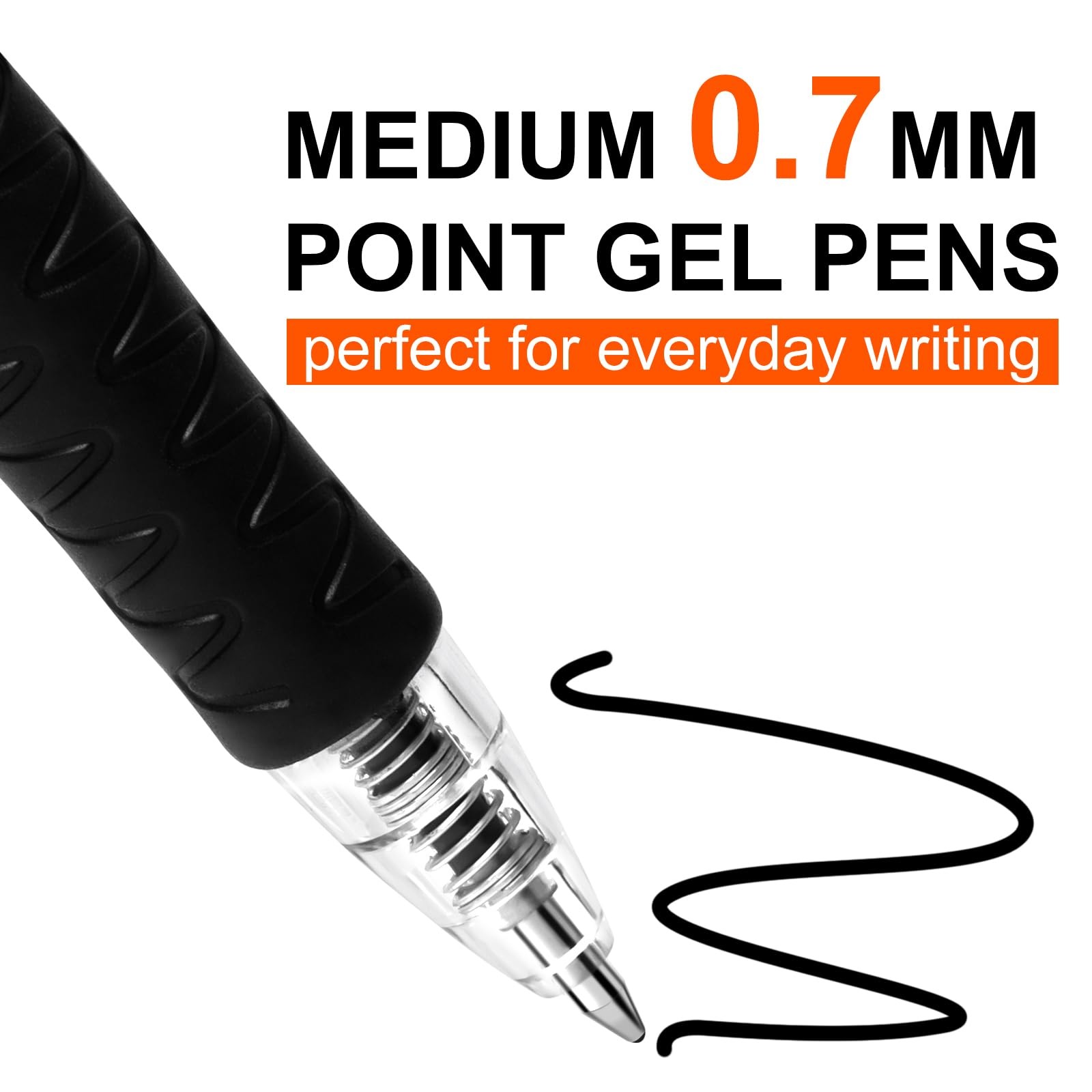 30 Pack Black Gel Pens, Fine Point 0.7Mm, Retractable Rollerball