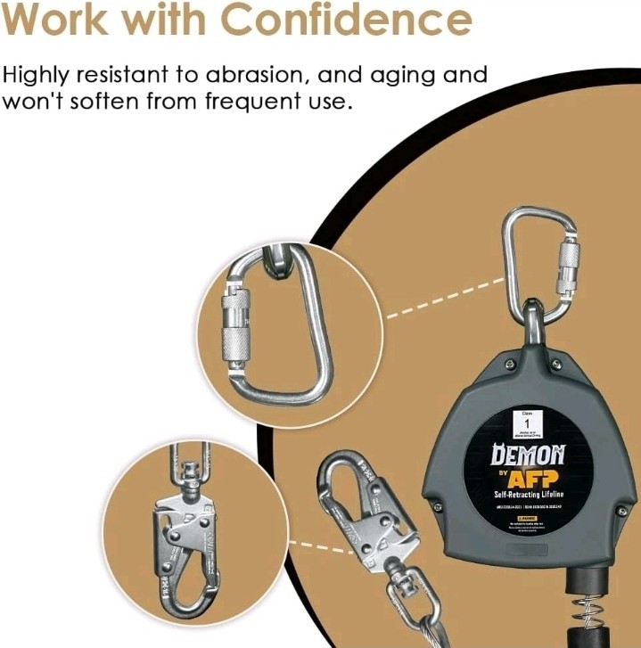 AFP Demon 30 FT Single Leg Self-Retracting Lifeline Cable Retractable | Steel Lo