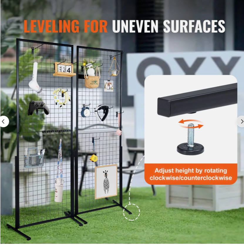 Gridwall Panel Tower with T-Base Floorstanding Display Kit, 2-Pack Black 2’x6′