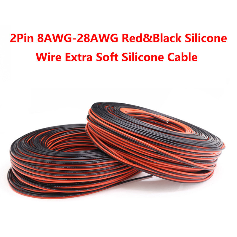 2Pin 8AWG-28AWG Red&Black Silicone Wire Extra Soft Silicone Cable Tinned Copper