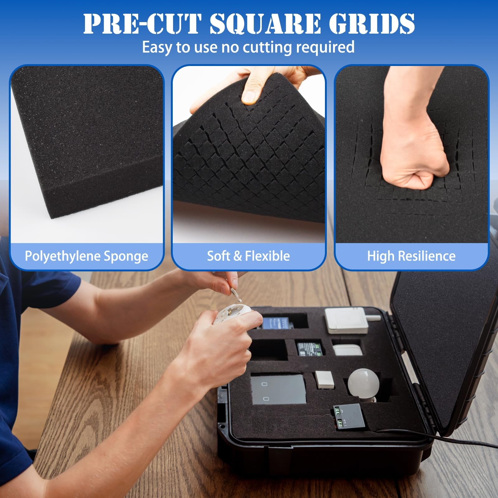 6 Pcs Pick and Pluck Foam 16″ L x 12″ W Packing L x W, black