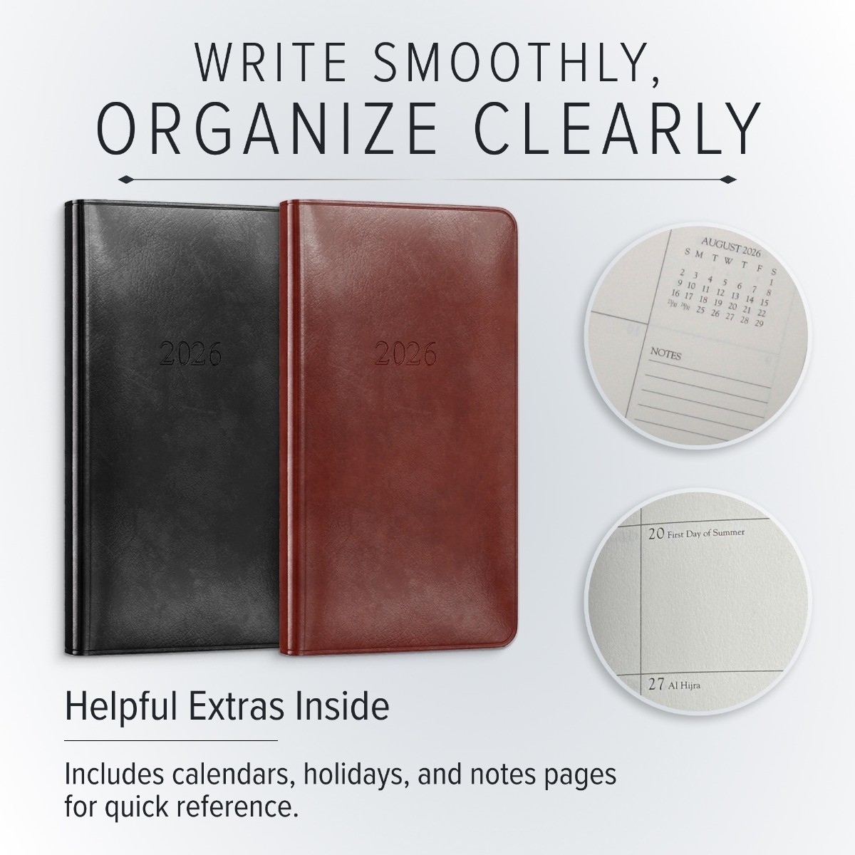Leather Pocket Weekly Monthly Planner 2027, Regular & Wide – Gallery Leather