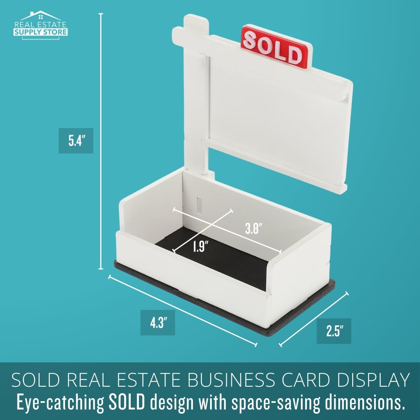 SOLD Sign Business Card Holder with Tray –Wooden Desk Display (Holds 100 Cards)