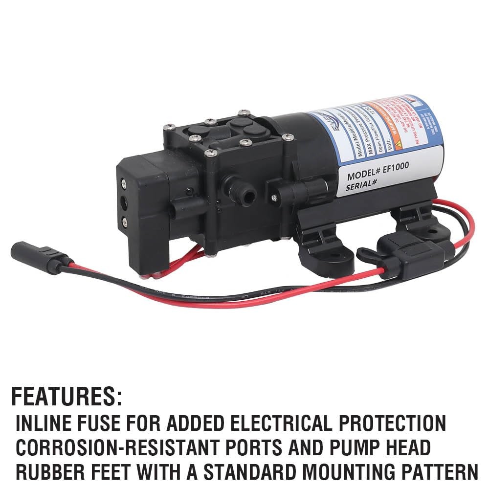 Everflo EF1000-BOX 12V Diaphragm Pump with 3/8″ Hose 1.0 GPM, Npt Port