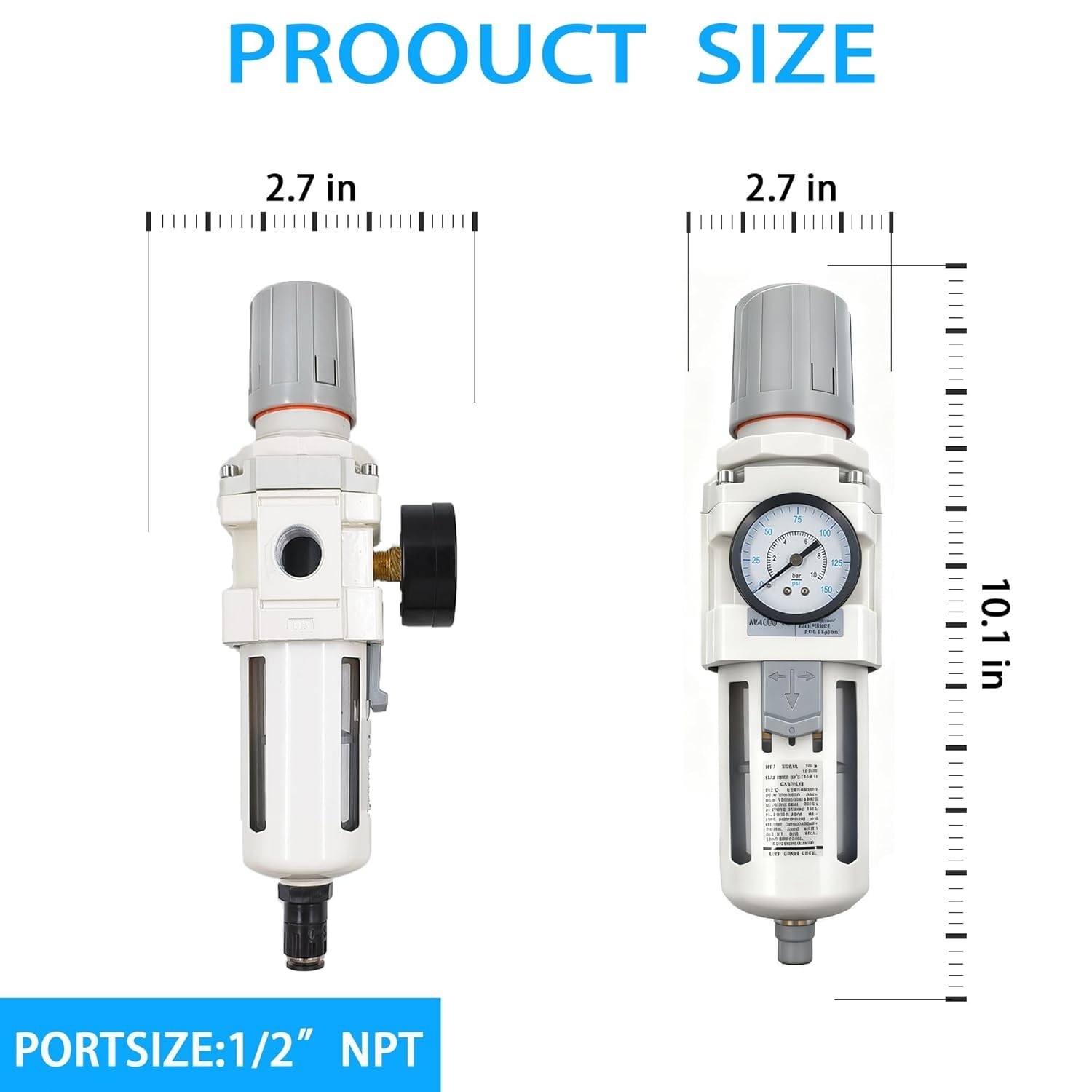 1/2″ NPT Compressed Air Filter Regulator Semi-Auto Drain Water/Oil Separator