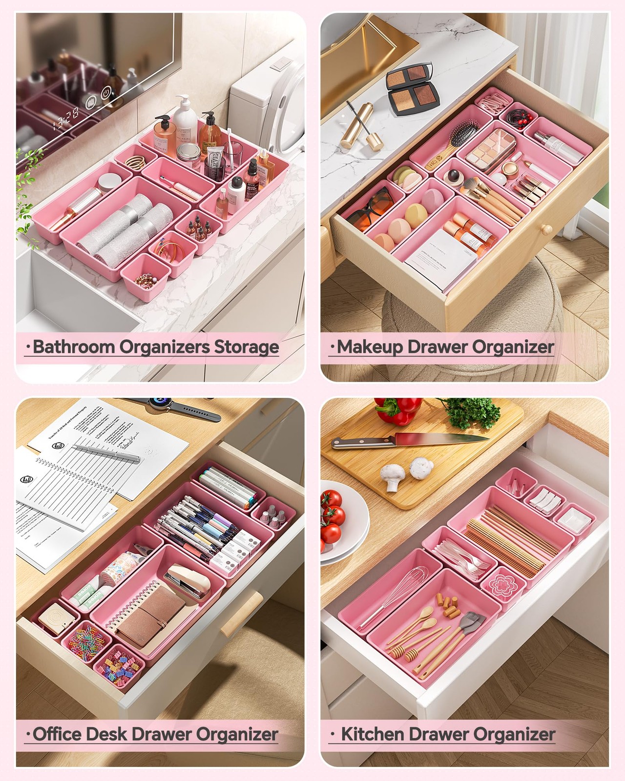 KEMETHY 25 PCS Plastic Drawer Organizers Set, 4 Sizes Vanity Organizer, Makeu…