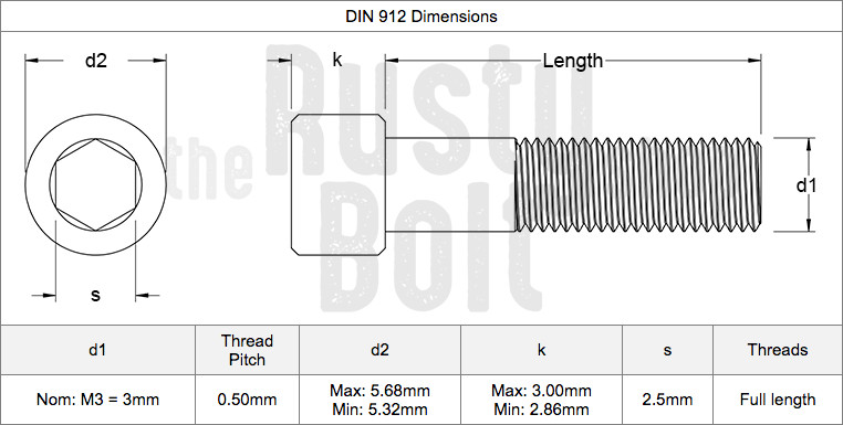 M3 x 20mm, Socket Head Cap Screws, A2 304 18-8, Stainless Steel